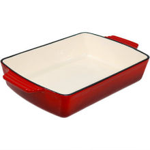 Enameled Cast Iron Red Roasting Tray Pan - Oven to Table - Lasagna Serving
